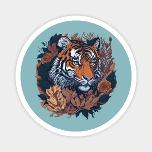 Tiger face with flowers and foliage t-shirt design, apparel, mugs, cases, wall art, stickers, water bottle T-Shirt Magnet